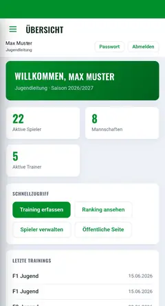 Dieselbe App im grünen Vereins-CI
